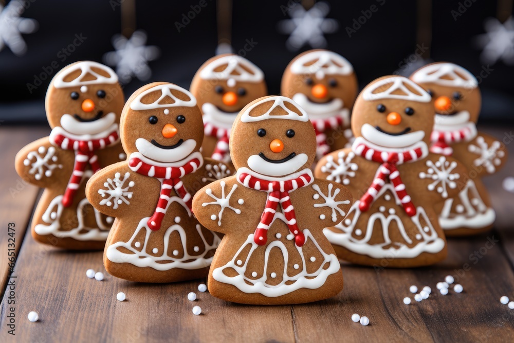 christmas snowman cookies on wooden
