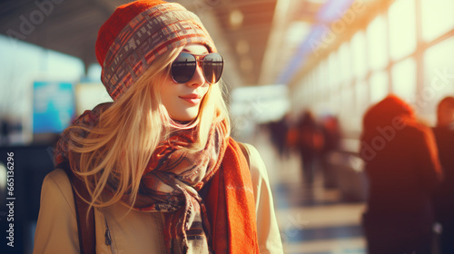 Young blonde woman in airpo...
