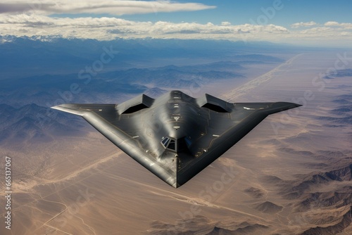 Billede på lærred Stealth bomber flying above Nevada. Generative AI