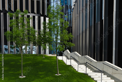 Photography geometry in modern street design. Fragment of a residential area