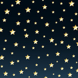 Golden five-pointed stars in the night sky. Christmas holiday background design