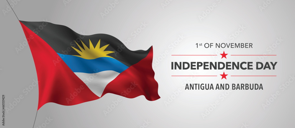 Antigua and Barbuda happy independence day greeting card, banner with template text vector illustration