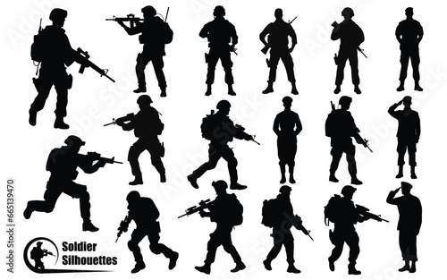 Soldier or army with gun silhouettes vector