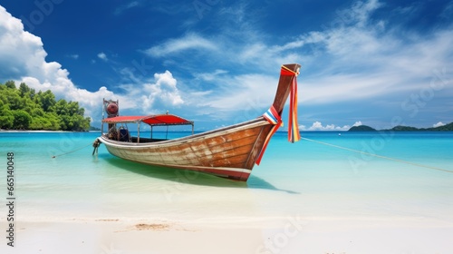 Longtale boat on the white beach at Phuket, Thailand, Summer holiday and vacation concept for tourism. © inthasone