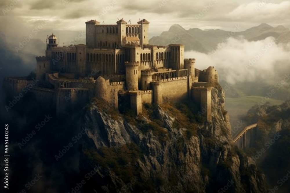 Enigmatic medieval fortress. Generative AI