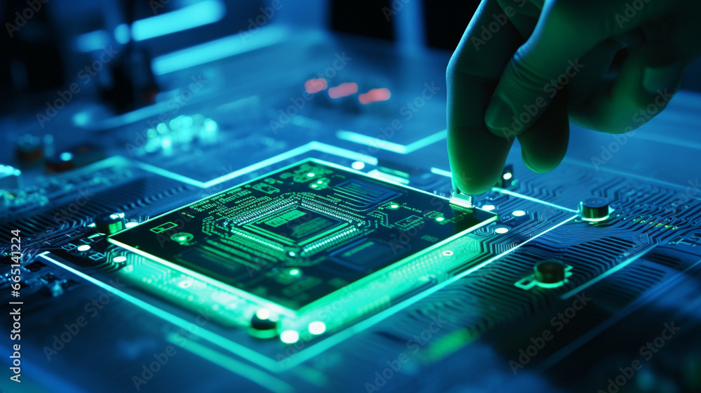 A scene of a high-tech Al chip being developed in a laboratory. by ...
