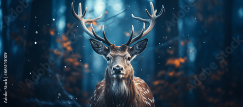 Tableau sur toile Beautiful deer in foggy atmospheric winter forest