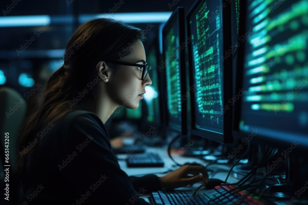 girl playing professional videogames with headphones girl playing professional videogames with headphones