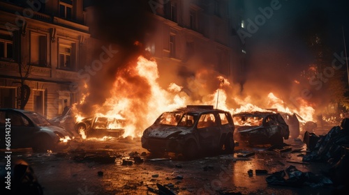 Street riots, buildings on fire, rallies © Terablete