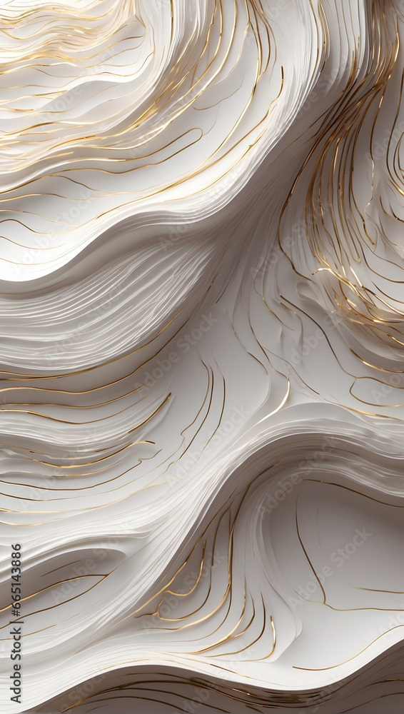 Obraz premium 3d wavy white abstraction on the wall with thin gold threads
