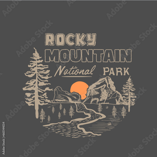 rocky mountain national park sunset in vector outdoors T-shirt prints,