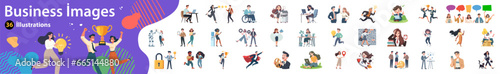 Business concept drawings. Mega Set. Scenes of men and women participating in business activities. In the white background, isolated flat graphic vector drawings.