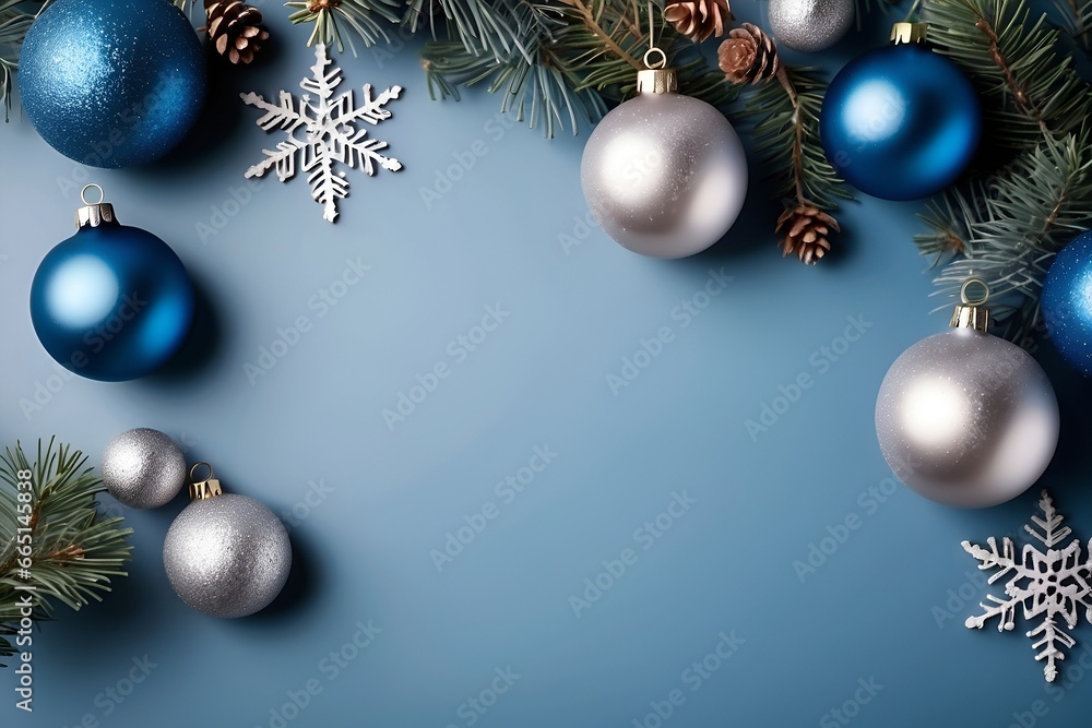 Blue Christmas Background with decorations, Copy space. Blue Christmas Background with decorations, Copy space.