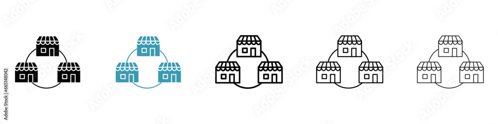 Franchise sign icon set. Brand office branch vector symbol. Supply chain franchisee line icon for ui designs.