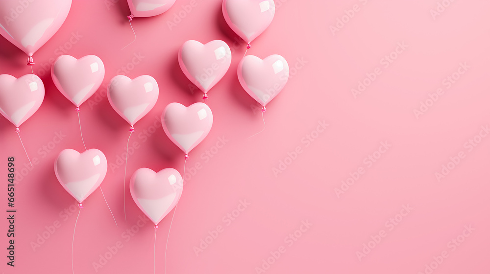 Light pink heart shaped ballons on soft pink background