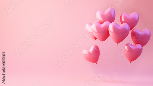 Pink heart shaped ballons on soft pink background