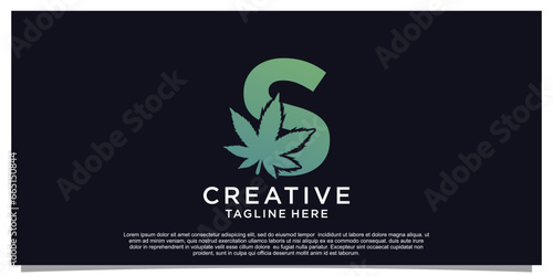 Logo design initial letter for business with cannabis concept Premium Vector