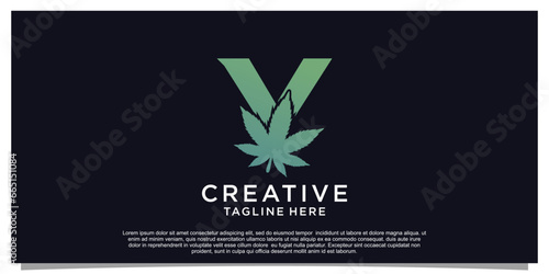 Logo design initial letter for business with cannabis concept Premium Vector