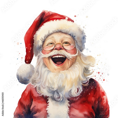 Watercolor of Happy Santa Claus character illustration. Christmas Generative AI