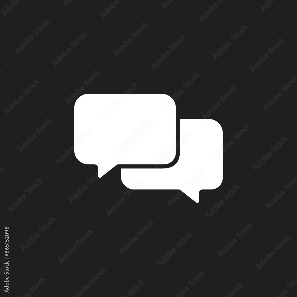 White message bubble icon on black background. White message bubble icon on black background.