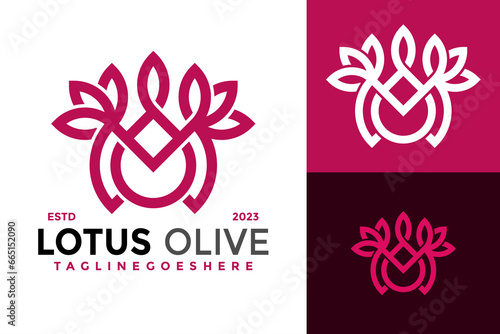 Olive Lotus Leaf Letter M Logo design vector symbol icon illustration