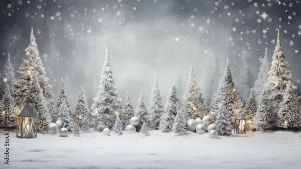 AI generated illustration of decorated Christmas trees as a background