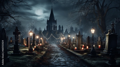 A peaceful churchyard at twilight, with luminaries lining the path to a midnight Christmas Eve service