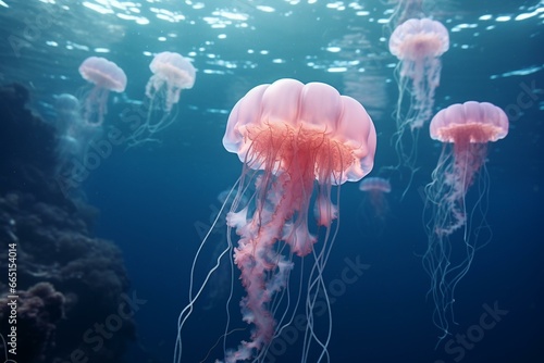 Jellyfish swimming in the sea. Generative AI