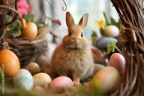 adorable bunny  Easter symbol. Generative AI