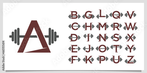 Set bundle letter gym with barbel logo design template unique concept Premium Vector