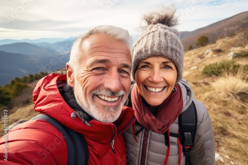 Portrait of a senior couple hiking in the mountains