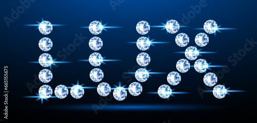 LUX made of bright sparkling diamonds. Jewelry font. 3D realistic style vector illustration.