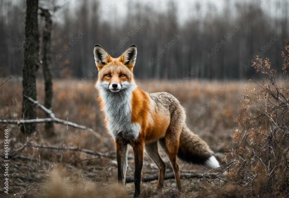 Obraz premium AI generated illustration of a red fox in a meadow in autumn