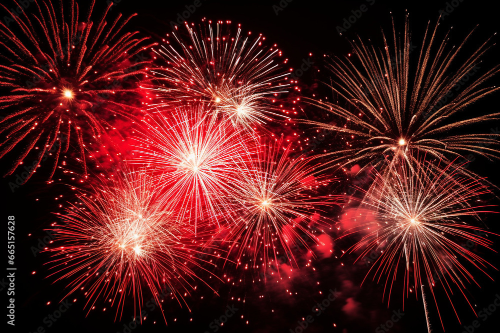 A dazzling fireworks display lighting up the night sky, love and creativity with copy space A dazzling fireworks display lighting up the night sky, love and creativity with copy space