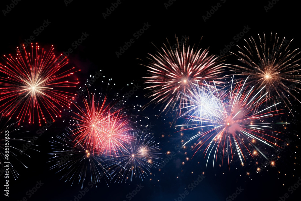 Naklejka premium A dazzling fireworks display lighting up the night sky, love and creativity with copy space