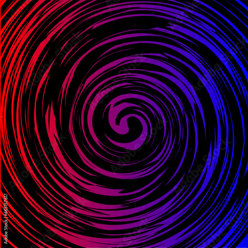 Vector abstract pattern in the form of a black spiral on a red and blue background