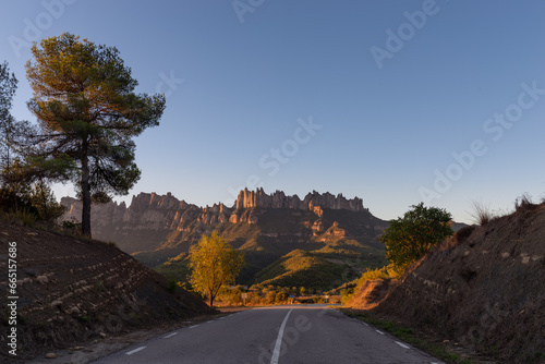 Montserrat over the mountain road pass @ Marganell, Catalonia, Spain.