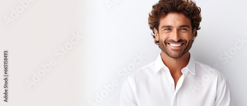 Happy smiling man, guy isolated on white background. portrait shoot. Close up. Mockup, template with copy space. Generative ai. 