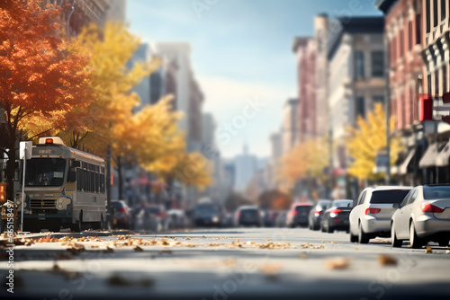 American downtown street view at sunny autumn day. Neural network generated image. Not based on any actual scene. © lucky pics