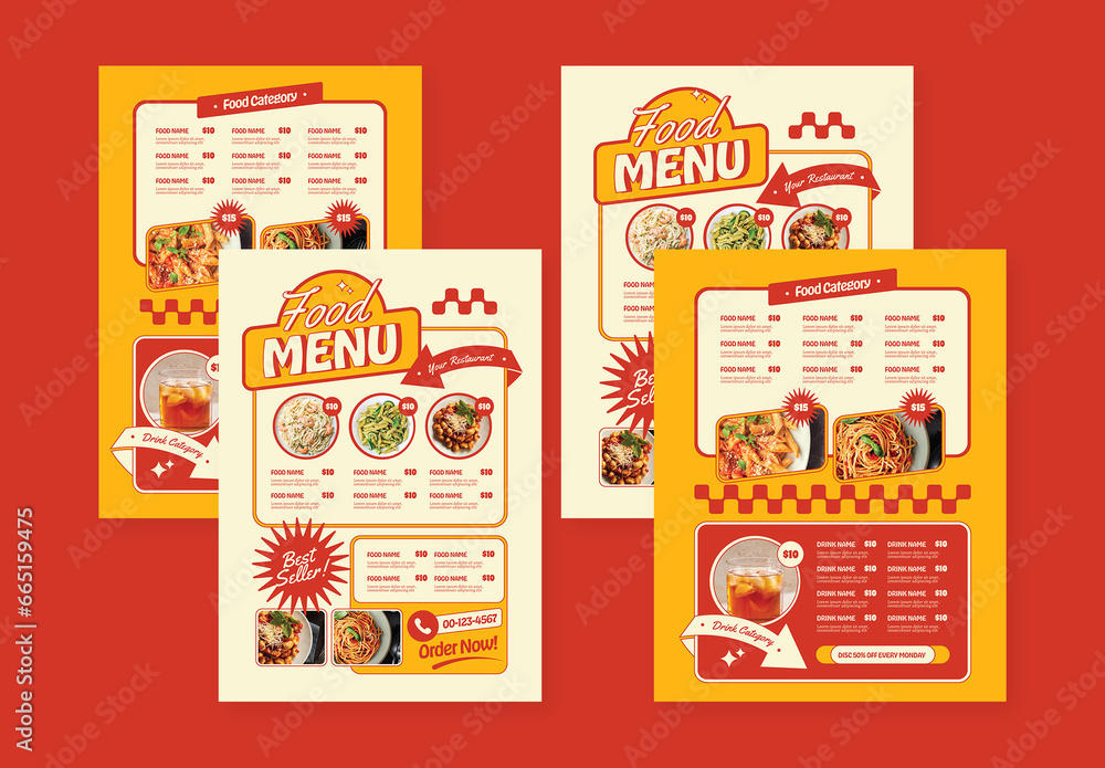 Yellow Menu Yellow Retro Food Menu Layout Stock Template | Adobe Stock