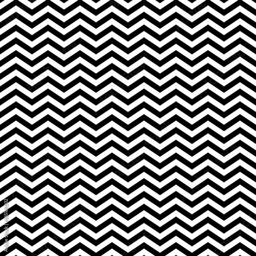 Black zigzag lines. Jagged stripes. Seamless surface pattern design with triangular waves ornament. Repeated chevrons wallpaper. Digital paper for page fills, web designing, textile print. Vector art.
