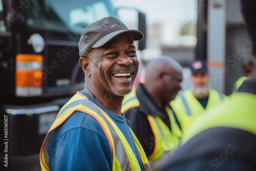 Portrait of a middle aged sanitation worker in the street photo