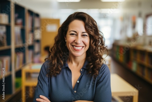 Portrait of a smiling young teacher in her classroom