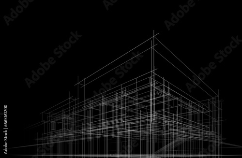 House architecture digital drawing 3d illustration