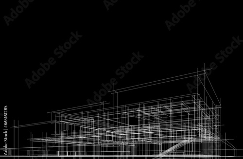 House architecture digital drawing 3d illustration