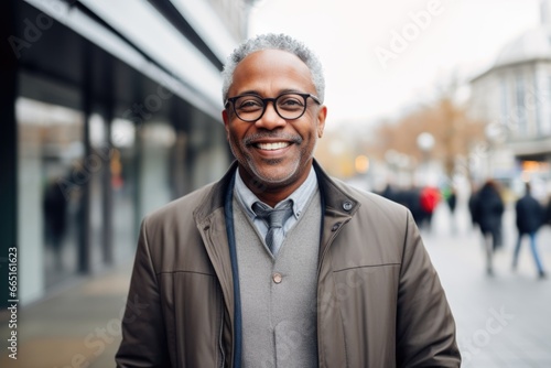 Portrait of a smiling senior man in the city