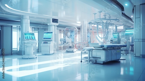 A state-of-the-art medical research facility with advanced equipment and a sterile environment. photo