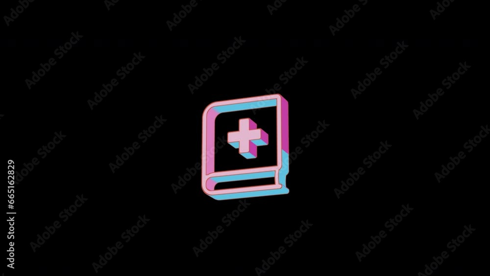 Bright book medical icon is jumping merrily. Retro style. Alpha channel black. Looped from frame 120 to 240, Alpha BW at the end Bright book medical icon is jumping merrily. Retro style. Alpha channel black. Looped from frame 120 to 240, Alpha BW at the end