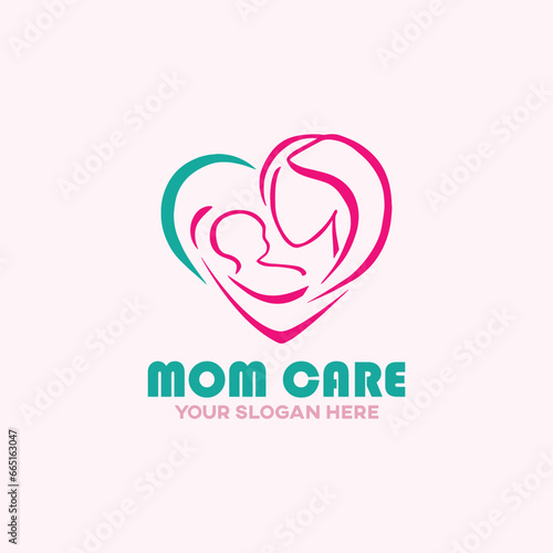 mom baby care logo design vector