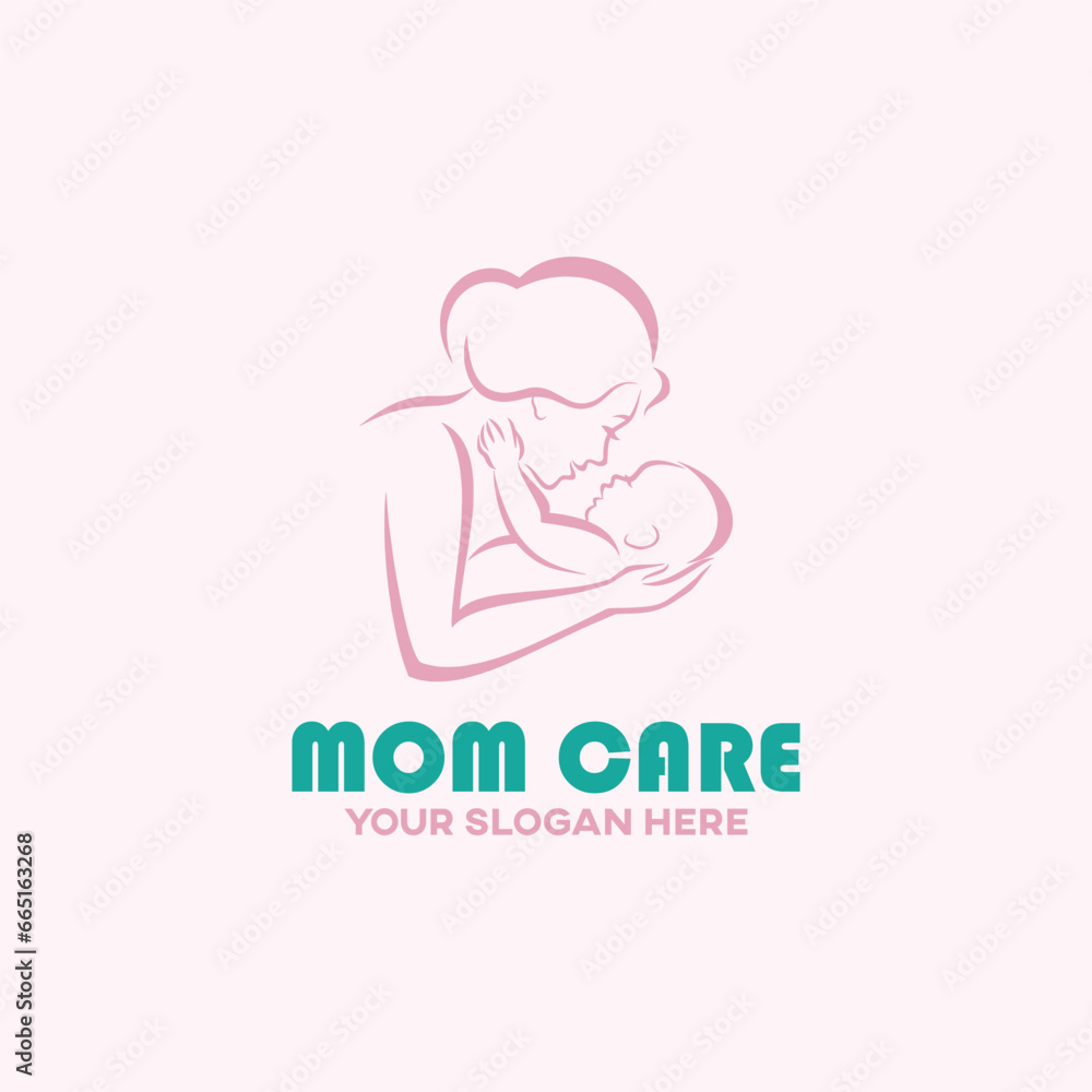 mom baby care logo design vector